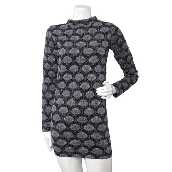 Zara Bodycon Stretch Mini Dress Metallic Fan Shell Print Open Back Black Silver - Picture 3 of 11